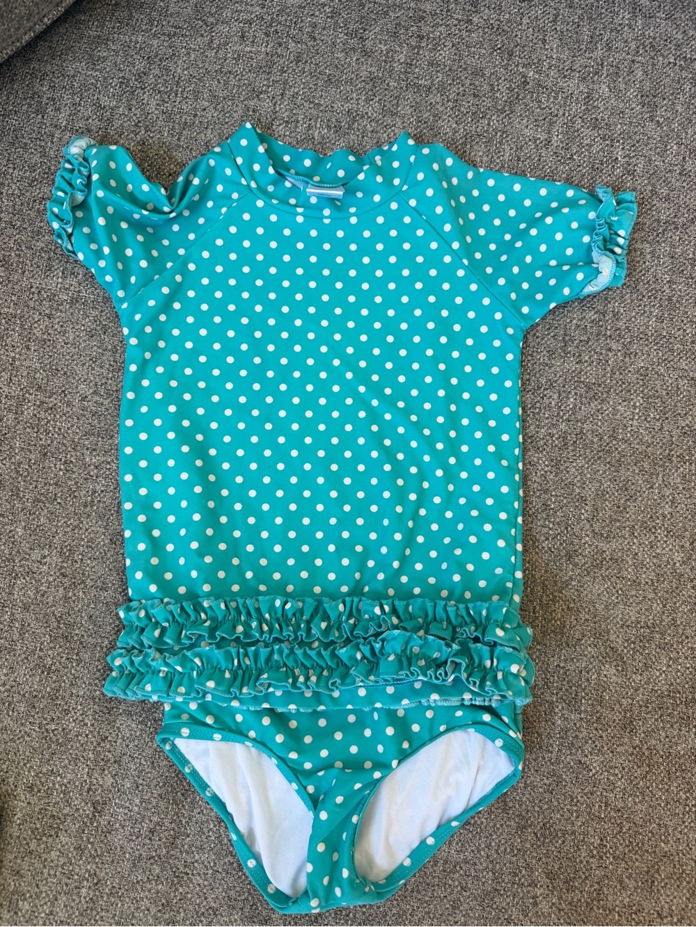 RuffleButts Teal White Polka Dot One-Piece Swimsuit